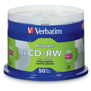 Verbatim CD-RW 700MB 12X DataLifePlus Silver Inkjet Printable with Branded Hub - 50pk Spindle Verbatim CD-RW 700MB 12X DataLifePlus Silver Inkjet Printable with Branded Hub - 50pk Spindle