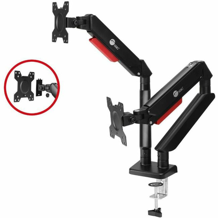 SIIG Mounting Arm for Monitor, Curved Screen Display, Flat Panel Display - Black, Red - Landscape/Portrait