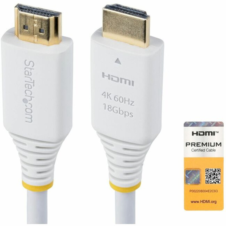 StarTech.com 10ft (3m) Premium Certified High Speed HDMI Cable, 4K 60Hz/1440p 144Hz, 18Gbps, UHD HDMI 2.0 Cord, TPE Jacket, White