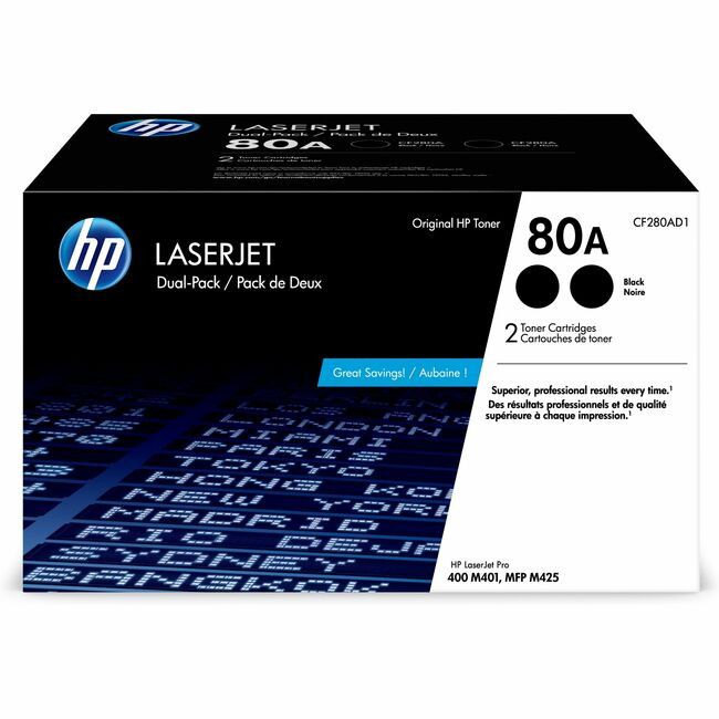 HP 80A (CF280AD1) Original Laser Toner Cartridge - Black - 2 / Carton