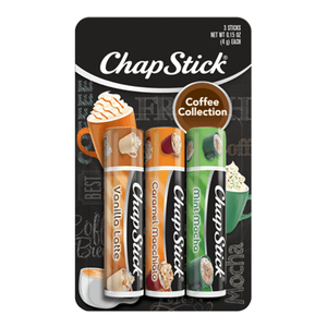 ChapStick® Coffee Collection three pack with Vanilla Latte, Caramel Macchiato and Mint Mocha flavors.