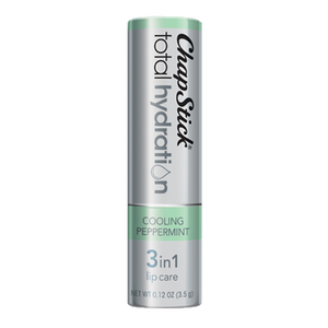 ChapStick® Total Hydration 3 in 1 Lip Care Cooling Peppermint lip balm in 0.12oz grey tube.