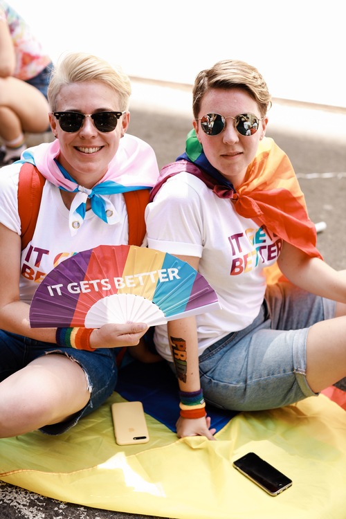 Two supporters for the It Gets Better Project efforts that empower youth in the LGBTQ+ community.