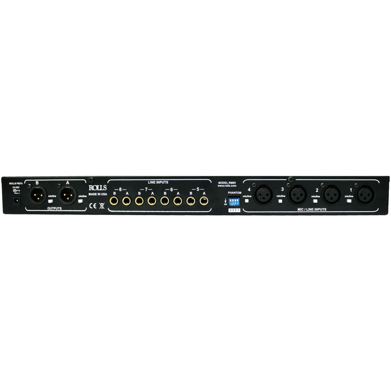 Rolls RM85 8-Channel Two Zone Mic Line 1U Rack Mount Mixer XLR and