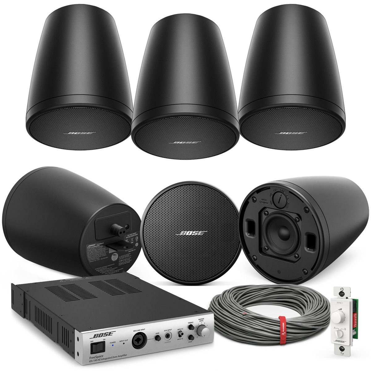 Office Sound System with 6 FreeSpace FS2P Pendant Mount Speakers