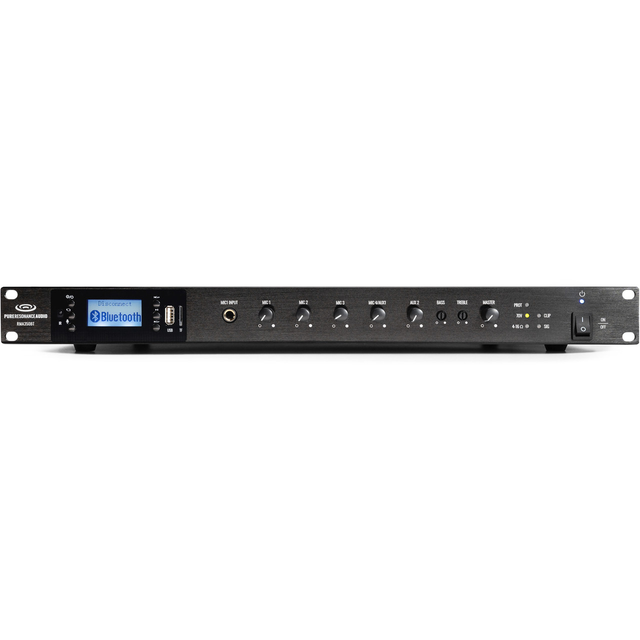 Outdoor Paging System with 4 H6 6.5" All-Weather Horn Speakers, RMA350BT 350W Rack Mount Bluetooth Mixer Amplifier and PTT1 Paging Microphone