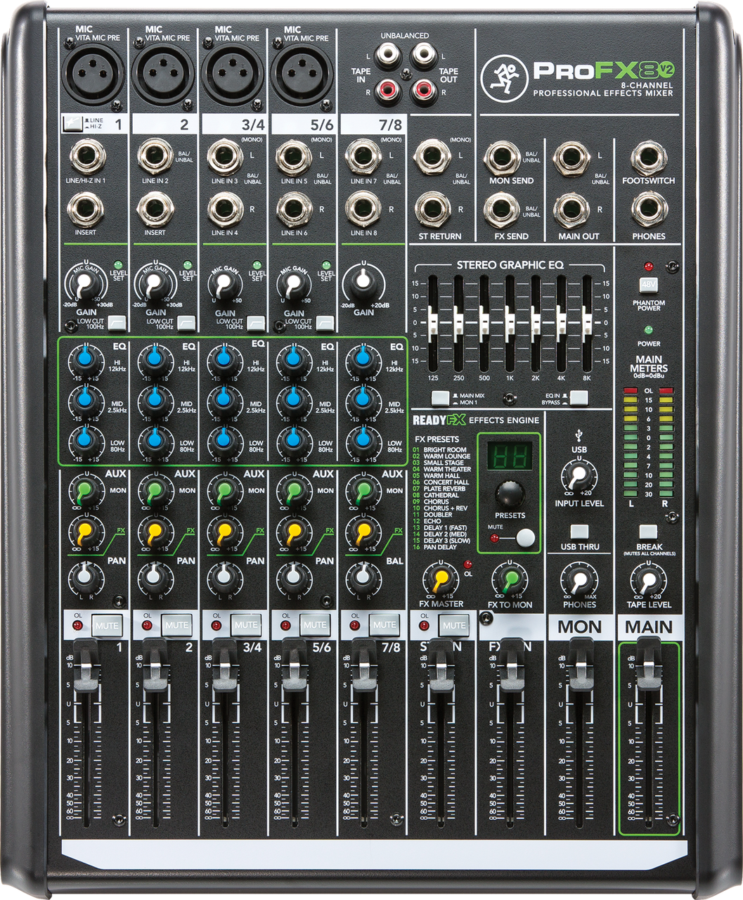 【美品】MACKIE ProFX8v2 8ch アナログミキサー 元箱付 Mackie ProFX8v2 8 Channel Professional Effects Mixer with USB