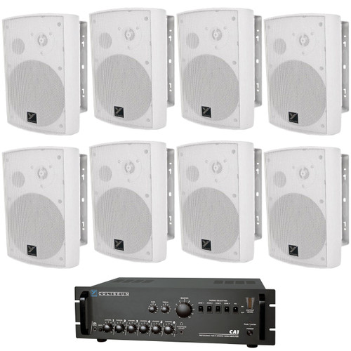 Hardware Store Indoor Outdoor Sound System with 8 Weather Resistant Yorkville Speakers and Power Amplifier (Discontinued)