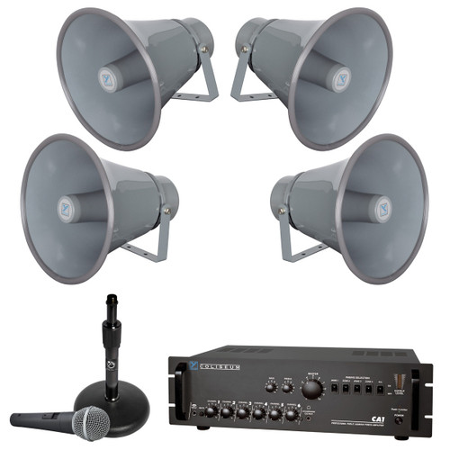 Indoor Outdoor Warehouse and Loading Dock PA Sound System with 4 Yorkville C180 PA Horns