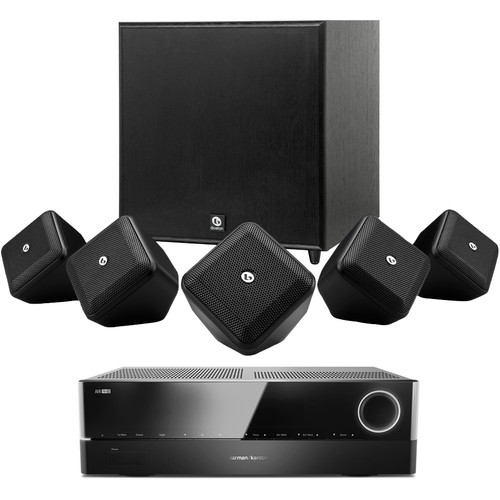 Home Audio Surround Sound System with 5 Boston Acoustics Speakers a Subwoofer and Harman Kardon AVR 1610S Bluetooth Receiver (Discontinued)