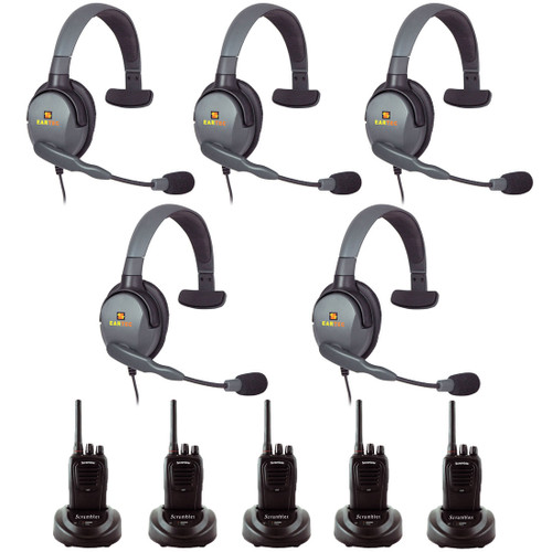 Eartec Scrambler 5-User SC-1000 2-Way Radio System with Max4G Single Inline PTT Headsets
