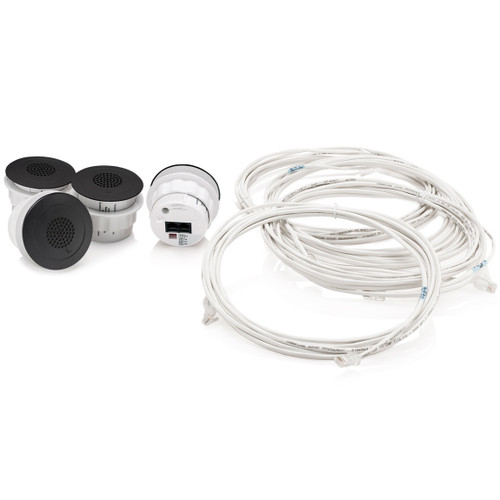 Cambridge Qt Emitters Sound Masking Speakers (4 Pack with 16ft RJ45 UTP Cables) Plenum-Rated UL 2043 Listed - Black