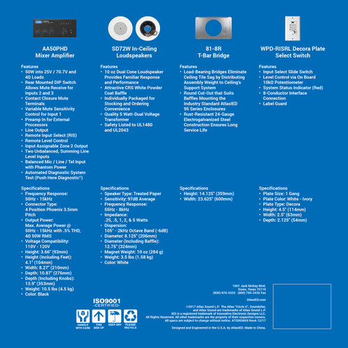 AtlasIED EZSYS-BGM-CPHD Complete Business Music and Paging System for Ceiling Tile Applications