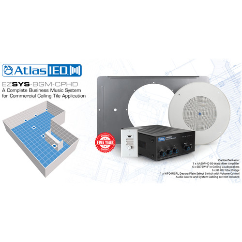 AtlasIED EZSYS-BGM-CPHD Complete Business Music and Paging System for Ceiling Tile Applications