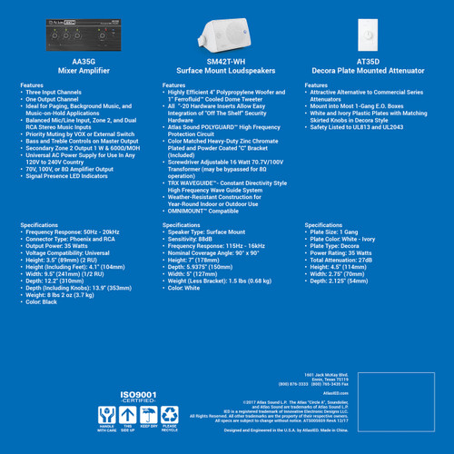 AtlasIED EZSYS-BGM-S Complete Business Music and Paging System for Surface Mount Applications