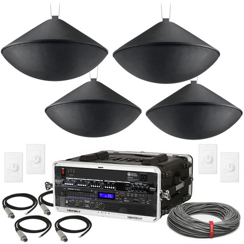 Open Architecture Ceiling 4-Zone Sound System for Office or Retail Store with OWI Pendant Speakers - Up to 12,000 SF (Discontinued Components)
