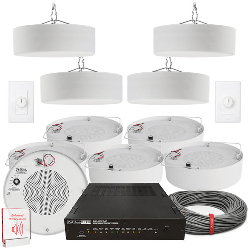 Office Sound Masking and BGM System with AtlasIED Pendant Mount Speakers and Controller Amplifier for up to 6000SF