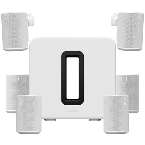 Wireless Restaurant Speaker System with 6 Sonos Era 100 Speakers with WiFi Music Streaming and Wireless Sub