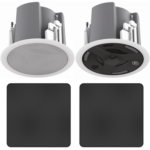 AtlasIED FAP43T-BEGS 4.5" Strategy III Series Coaxial In-Ceiling Loudspeaker with 32W 70V 100V Transformer and Black Edgeless Square Grille - Pair