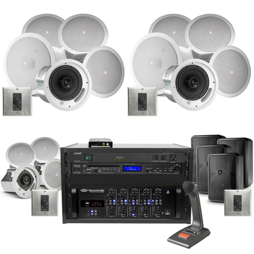 Multi-Zone 70V Commercial Sound System for Background or Foreground Music up to 9,000 SF - Up to 4 Zones (Discontinued Components)