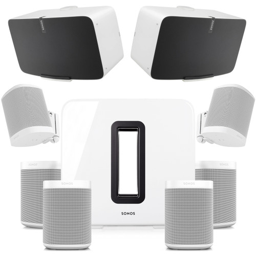 Wireless Speaker System with 6 Sonos ONE Compact Speakers, 2 Play:5 Speakers with WiFi Music Streaming and Wireless Sub (Discontinued Components)