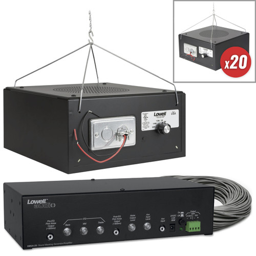 Sound Masking System with Lowell Pendant Mount Loudspeakers and Pink Noise Generator for up to 4000SF
