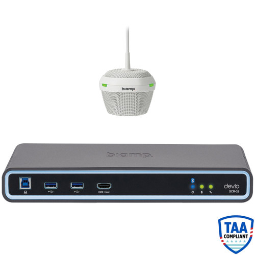 Biamp Devio SCR-25C Conference Room System with SCR-25 Bluetooth Hub and DCM-1 Ceiling Microphone