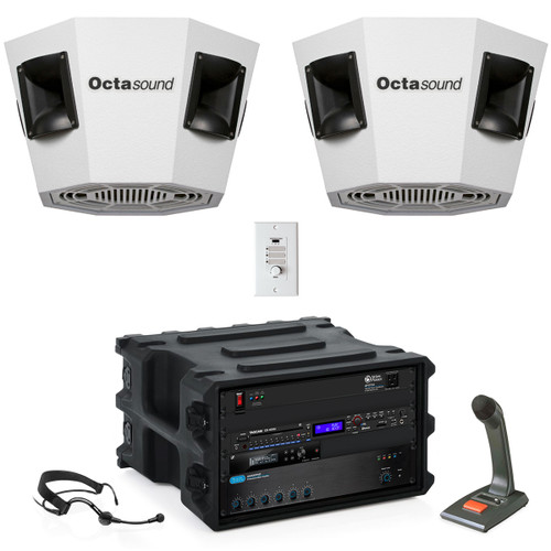 Trampoline Park and Indoor Inflatable Play Center Sound System with 2 Octasound 360° x 180° Central Speakers with Bluetooth and Paging Microphone