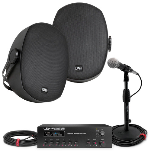 Athletic Field Sound System with 2 Weather Resistant Outdoor Speakers and 120W Bluetooth Mixer Amplifier