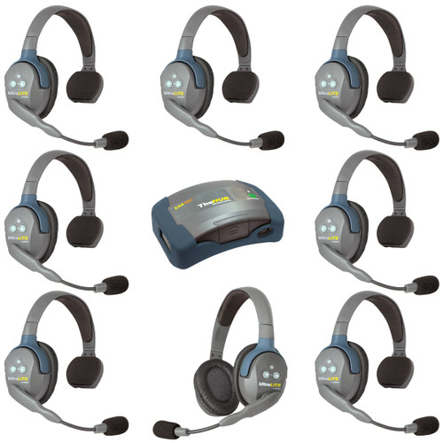 Eartec HUB871 UltraLITE 8 Person Wireless Headset System with Hub and Case (7 Singles, 1 Double) (Discontinued)