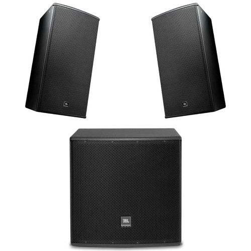 Professional Loudspeaker Package with 2 JBL AM7215/64 Loudspeakers, ASB6118 Subwoofer and Flying Hardware - Crowds up to 800 (Discontinued Components)