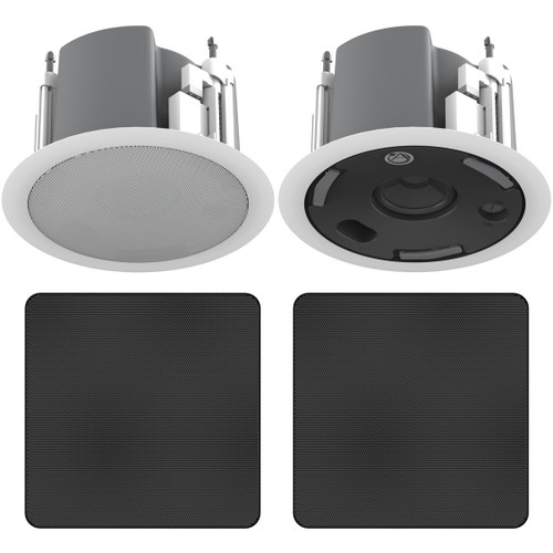 AtlasIED FAP33T-BEGS 3" Strategy III Series 3" Full Range In-Ceiling Loudspeaker with 16W 70V 100V Transformer and Black Edgeless Square Grille - Pair