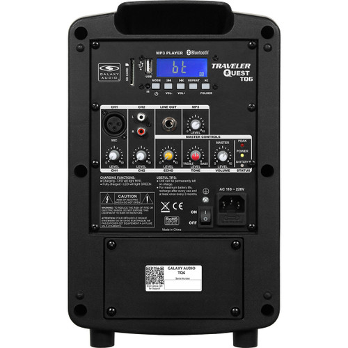 Galaxy Audio TQ6 Traveler Quest 6 30W 6" Portable PA Sound System with Built-in Bluetooth and MP3 Player (Discontinued)