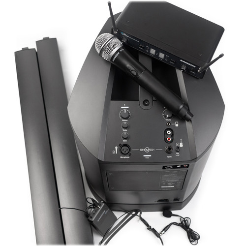 Presentation Sound System with Portable L1 Compact PA System, Bluetooth Mixer with Voice Over, All-In-One Dual Wireless Microphone System and Accessories Stand (Discontinued Components)