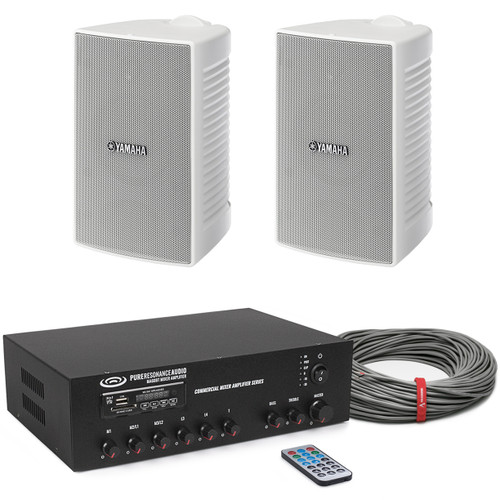 Church Conference Room Sound System with 2 Surface Mount Speakers and Bluetooth Mixer Amplifier