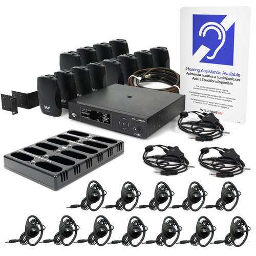 Williams AV FM+ 557-12 PRO D Assistive Listening System with Dante and Rack Panel Kit for Dual FM and Wi-Fi Transmission (12 Receivers)