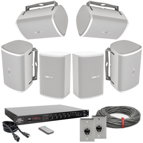 Restaurant and Retail Store Sound System with 6 Bose Professional DesignMax Surface Mount Speakers and 240W Bluetooth Mixer Amplifier