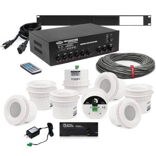 Office Sound Masking System with 8 Easy-Mounting Micro Ceiling Speakers, 30W Bluetooth Mixer Amplifier and White Noise Generator for up to 1250SF