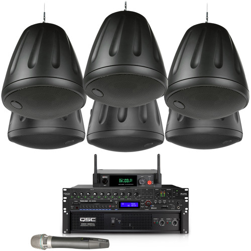 Gym Sound System with Hanging Pendant Speakers