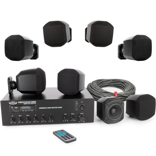 Restaurant Sound System with 8 Pure Resonance Audio S3 Micro Surface Mount Speakers and 60W Bluetooth Mixer (Discontinued Components)