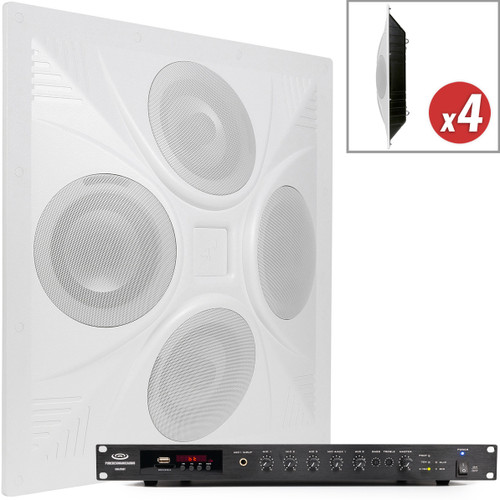 Multi Purpose Area Sound System with 4 SD4 SuperDispersion Ceiling Speaker Arrays and RMA350BT 350W Rack Mount Bluetooth Mixer Amplifier