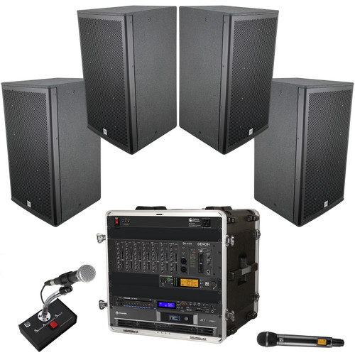 Football Stadium Sound System with 4 Peavey Pole Mountable Loudspeakers, Bluetooth Mixer and Wireless Microphone