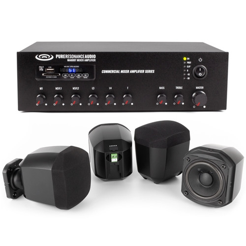 Restaurant Music System with 4 S3 Surface Mount Speakers and MA60BT 60W Bluetooth Mixer Amplifier (Discontinued Components)