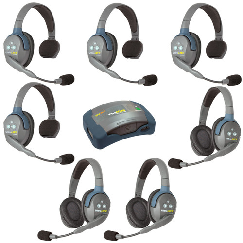 Eartec HUB743 UltraLITE 7 Person Wireless Headset System with Hub and Case (4 Singles, 3 Doubles) (Discontinued)