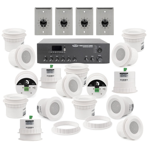 Restaurant Sound System with 16 C3 Ceiling Speakers, MA120BT Bluetooth Mixer Amplifier and 4 Volume Controls