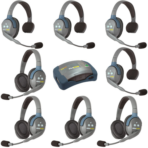 Eartec HUB844 UltraLITE 8 Person Wireless Headset System with Hub and Case (4 Singles, 4 Doubles) (Discontinued)