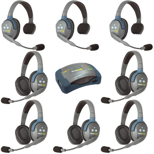 Eartec HUB835 UltraLITE 8 Person Wireless Headset System with Hub and Case (3 Singles, 5 Doubles) (Discontinued)