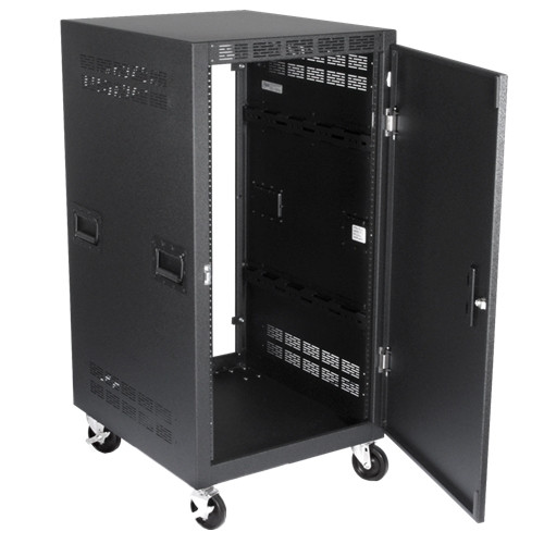 AtlasIED RX21-30SFD 30" Deep 21 RU Mobile Equipment Rack with Casters, Side Handles and Solid Doors