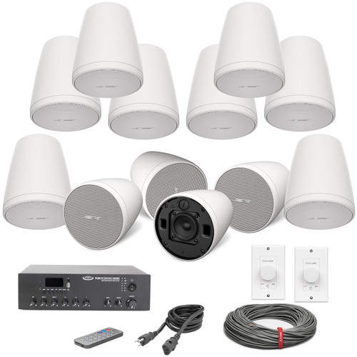 Office Sound System with 12 Bose Professional FreeSpace FS2P Pendant Mount Speakers and 120W Bluetooth Mixer Amplifier