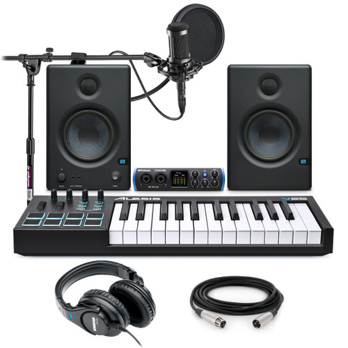 Home Recording Studio Package with 2 PreSonus Eris E4.5 Monitors, Studio 24c 2x2 USB-C Compatible Audio Interface and 25-Key USB MIDI Keyboard Controller (Discontinued Components)